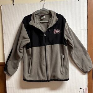 Gray and Black Genuine Stuff Fleece Jacket With MS State Logo Size Large